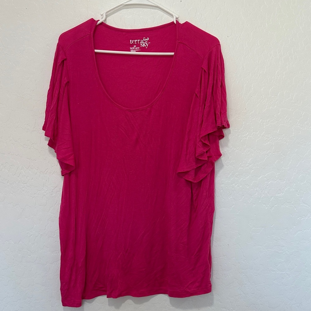 Terra & Sky Fuchsia pink Short Sleeve Top plus size 2X 20-22W shirt modal blend